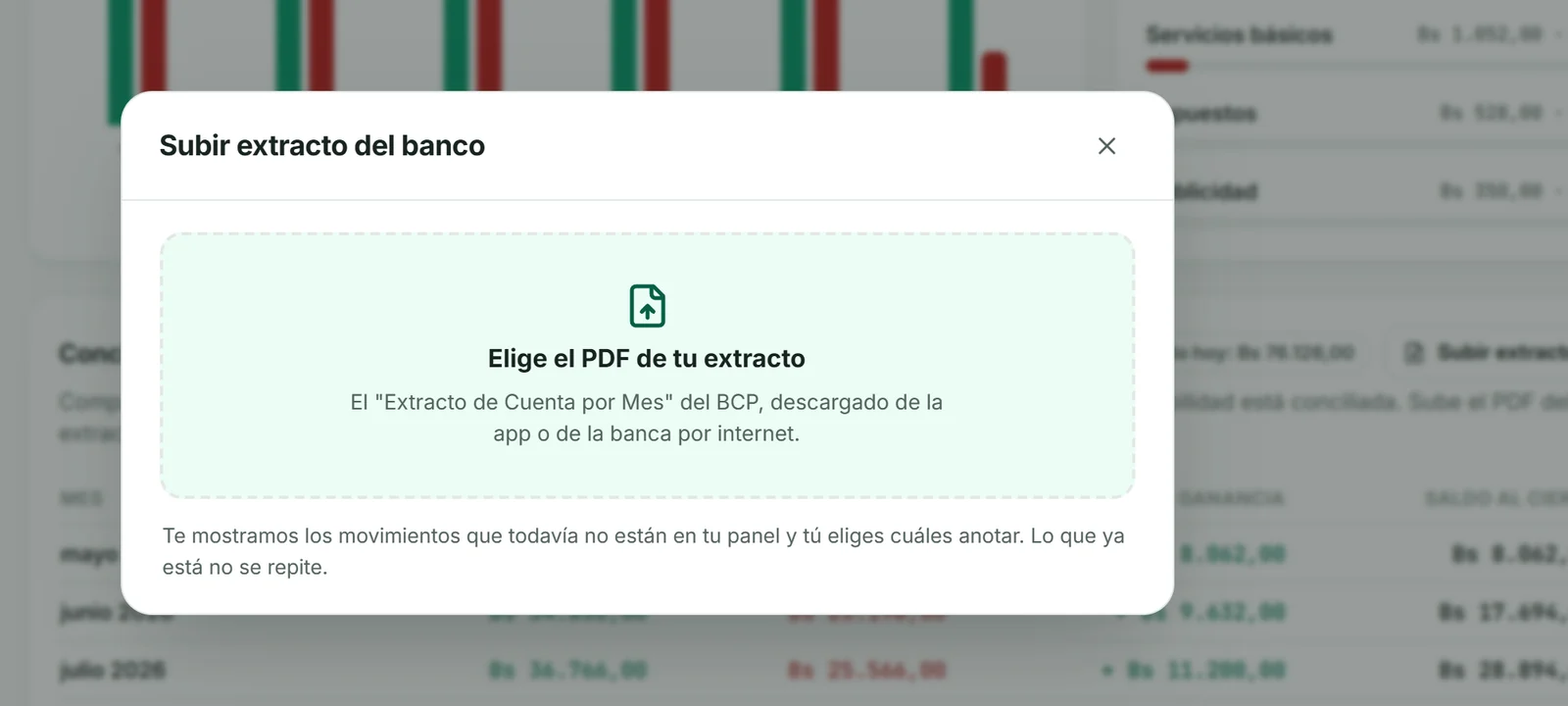 Subir el extracto del BCP en PDF