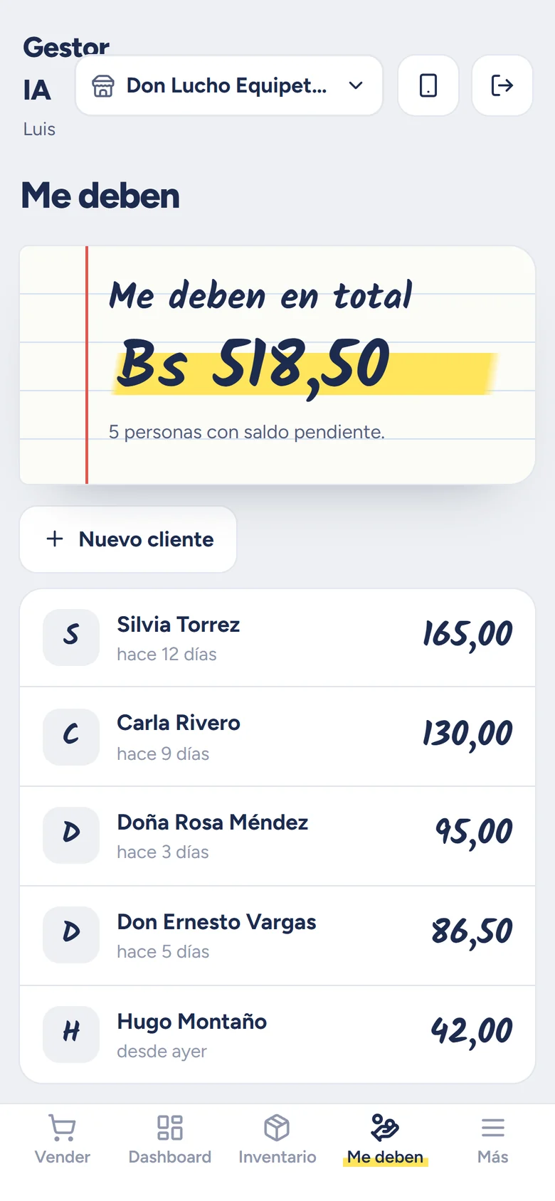 Lista de fiados en el celular